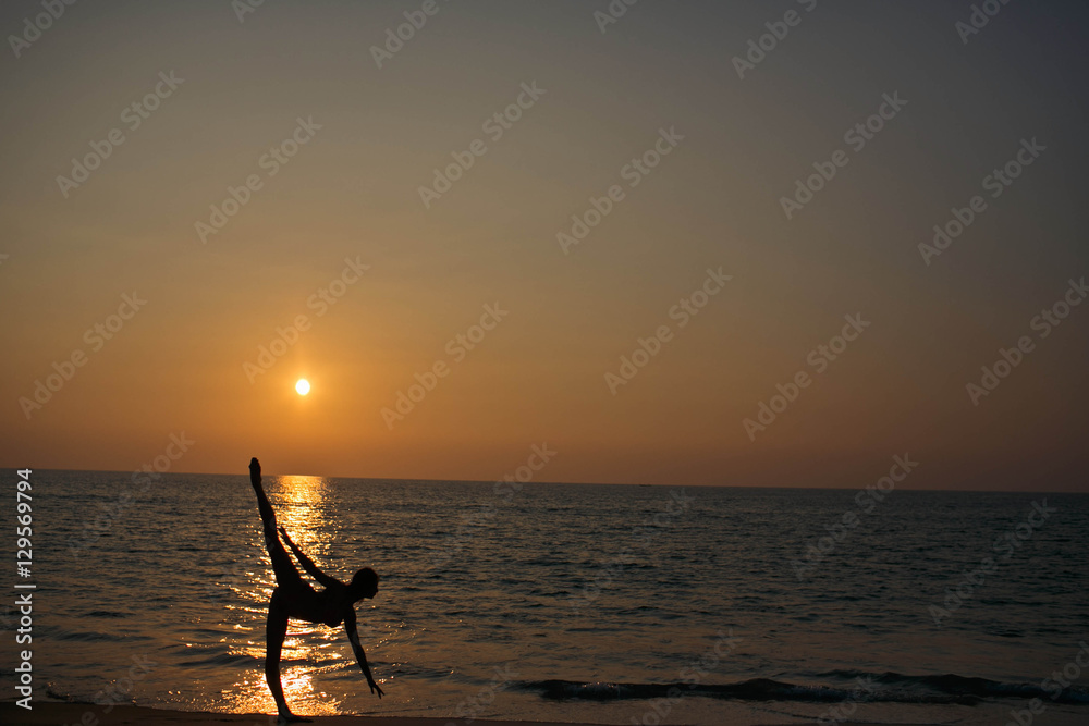 silhouette of a young and graceful woman on a background of the