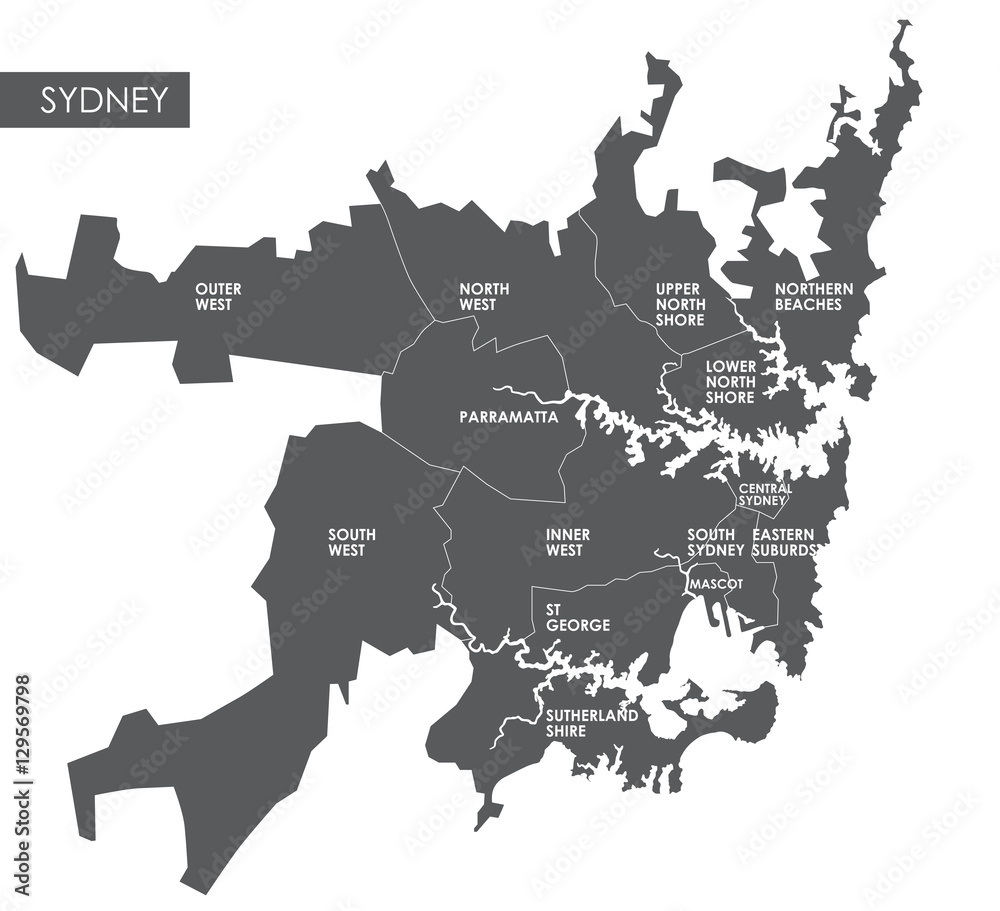 Naklejka premium Mapa wektorowa dzielnicy Sydney