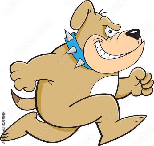Cartoon illustration of a bulldog running.