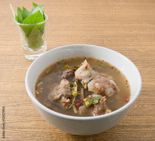 Thai Spicy Beef Entrails Soup with Sweet Basil