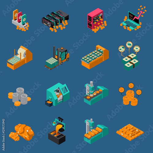 Money Manufacturing Isometric Icons