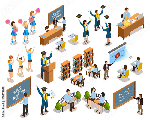 College University People Isometric Icons Collection 