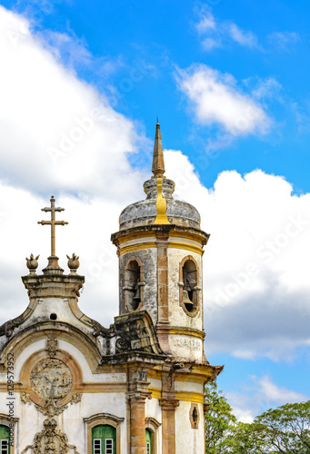 Architectural details of the tower and facade of St. Francis of Assisi Church in Ouro Preto, Minas Gerais photo