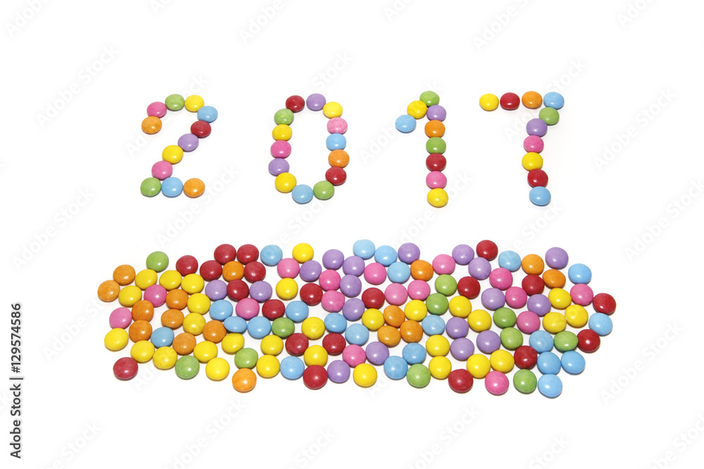 2017 (New Year) from multicolored sweets candy
