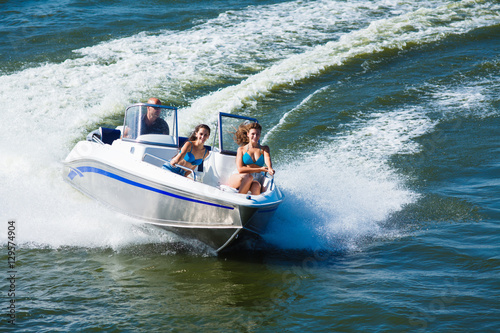  Girls ride on the boat to drift