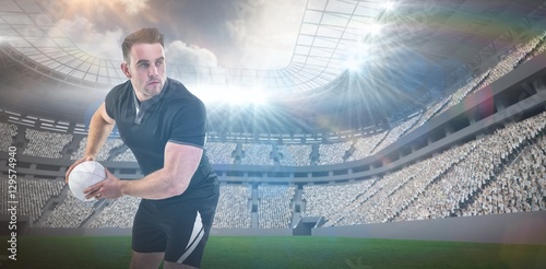 Composite image of rugby player throwing the ball 3D