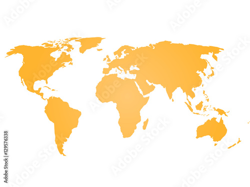 Simple flat Map of World. Orange silhouette vector illustration with gradient on white background.