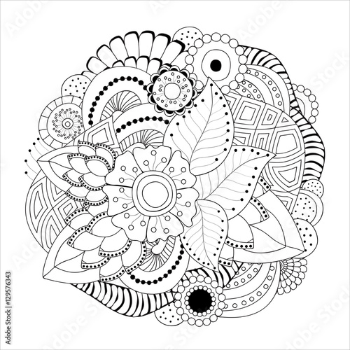 stock vector  abstract monochrome doodle flower and wave pattern