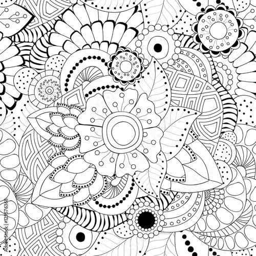 stock vector seamless abstract monochrome doodle flower and wave
