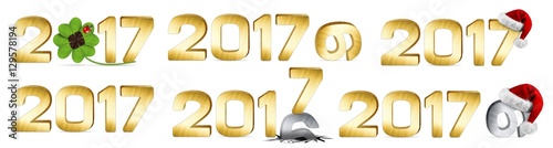 Photography 2017 silvester new years eve gold golden metal number set lettering with four le