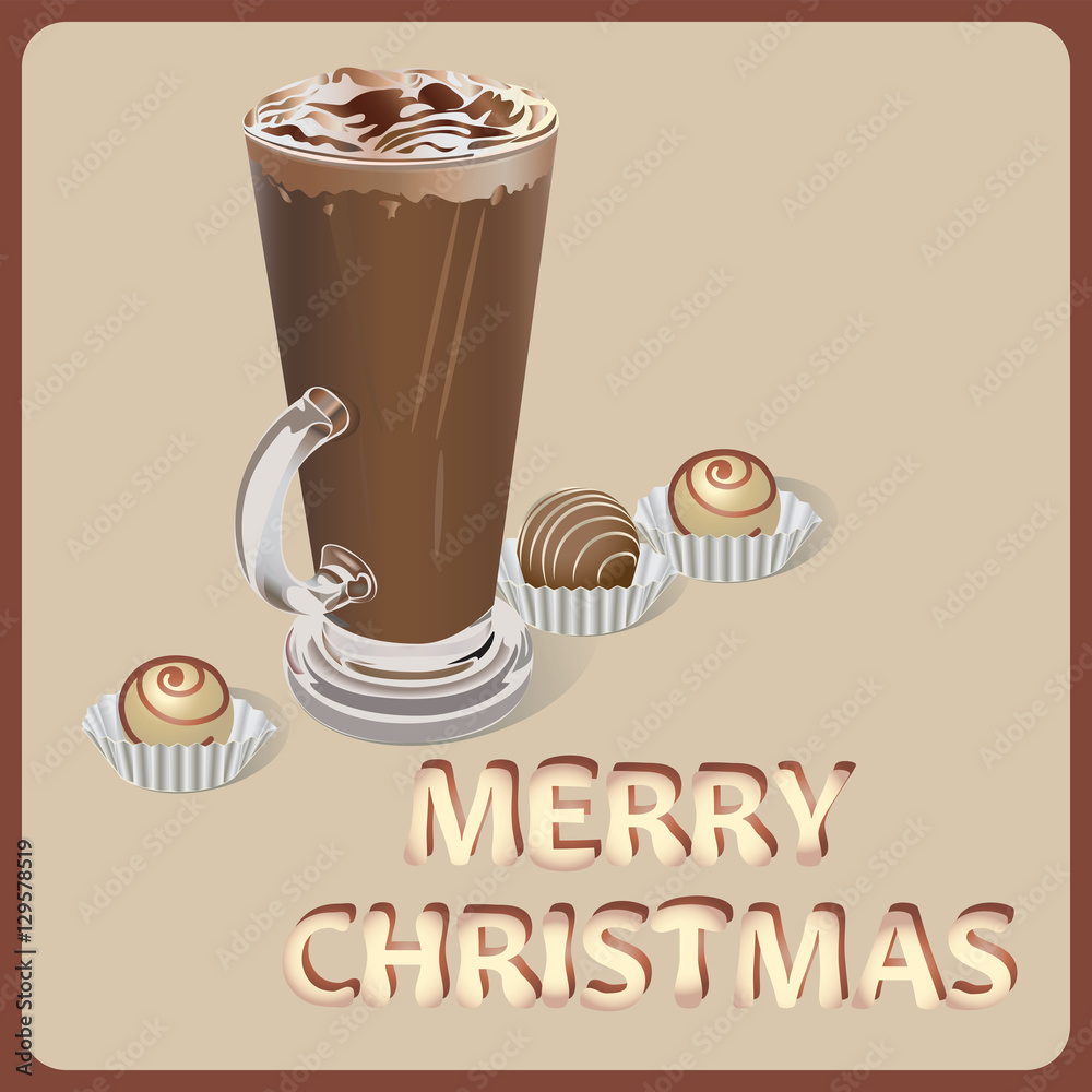 Christmas coffee latte with cream. Vector image. Design the dessert ...