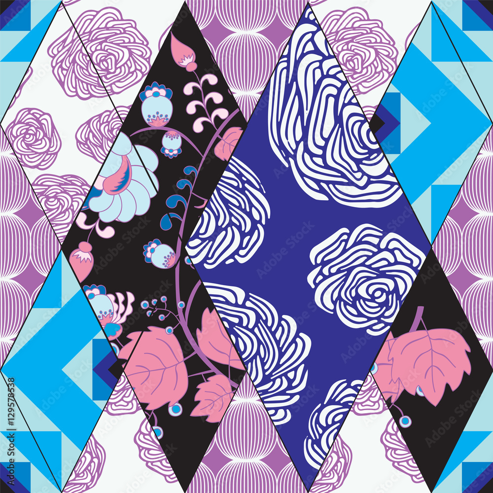 Fototapeta premium abstract seamless patchwork tile with floral ornament.arabic or