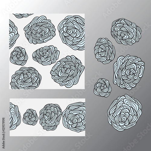 stock vector set of seamless  doodle pattern with flowers and wa
