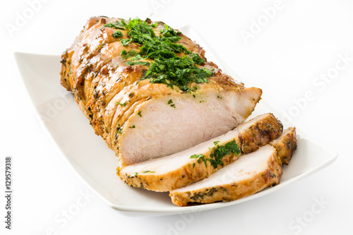 Roasted pork isolated on white background
