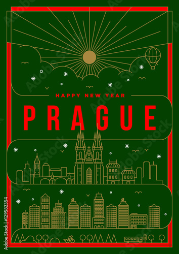 Linear Happy New Year Prague Poster Design photo