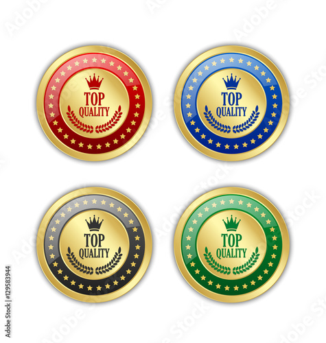 Set of golden Top quality badges on white background