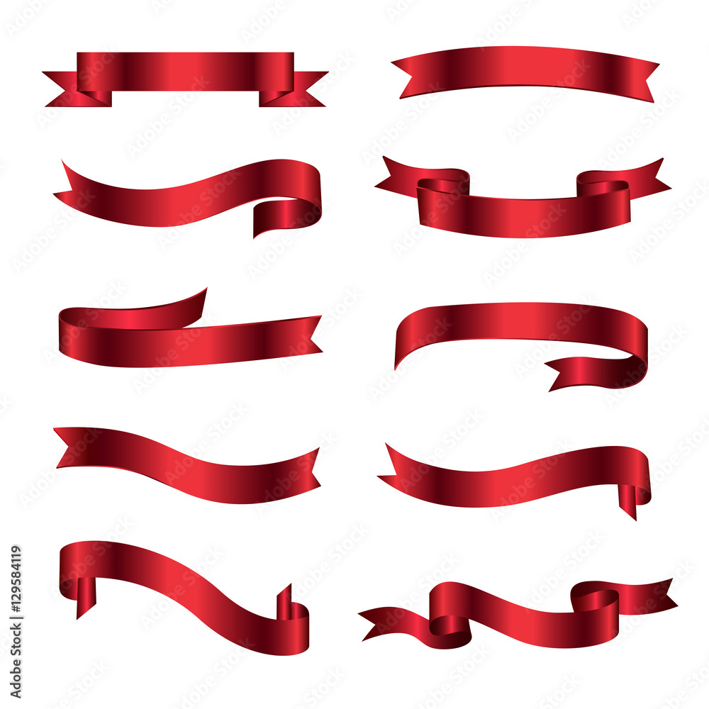 Vector ribbon banners. Set of ten beautiful realistic red ribbons. Vector ribbon banners. Set of ten beautiful realistic red ribbons.