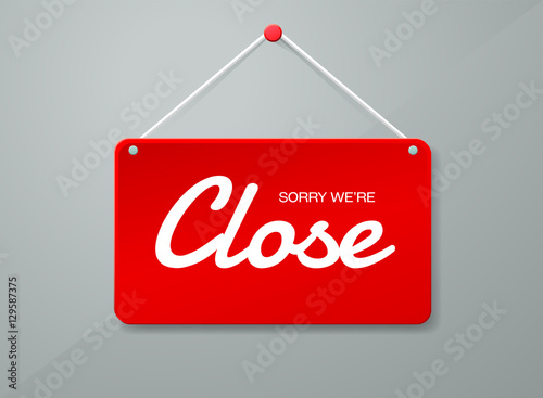 Vector close door sign. Label with text in flat style. Vector il
