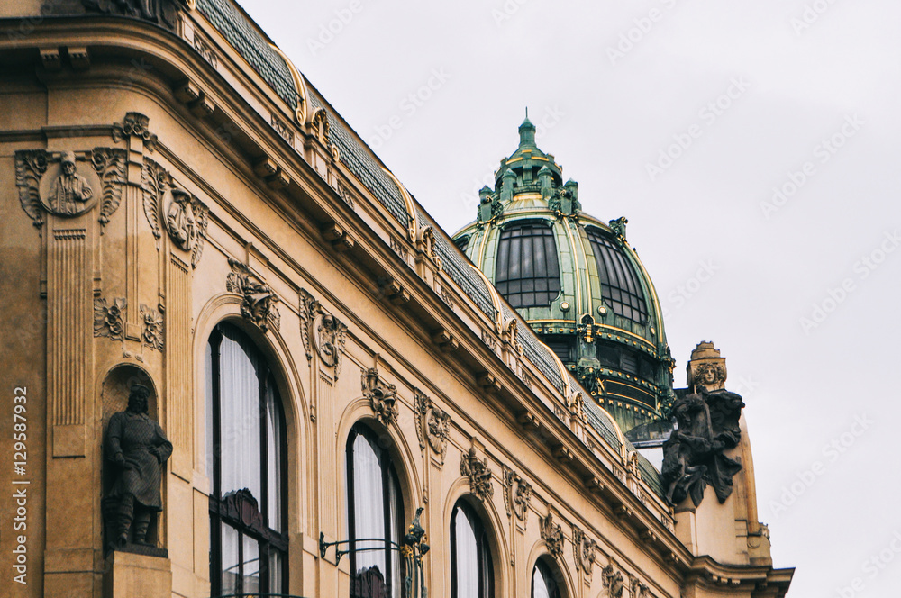 Detail of building with dome in Prague