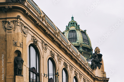 Detail of building with dome in Prague