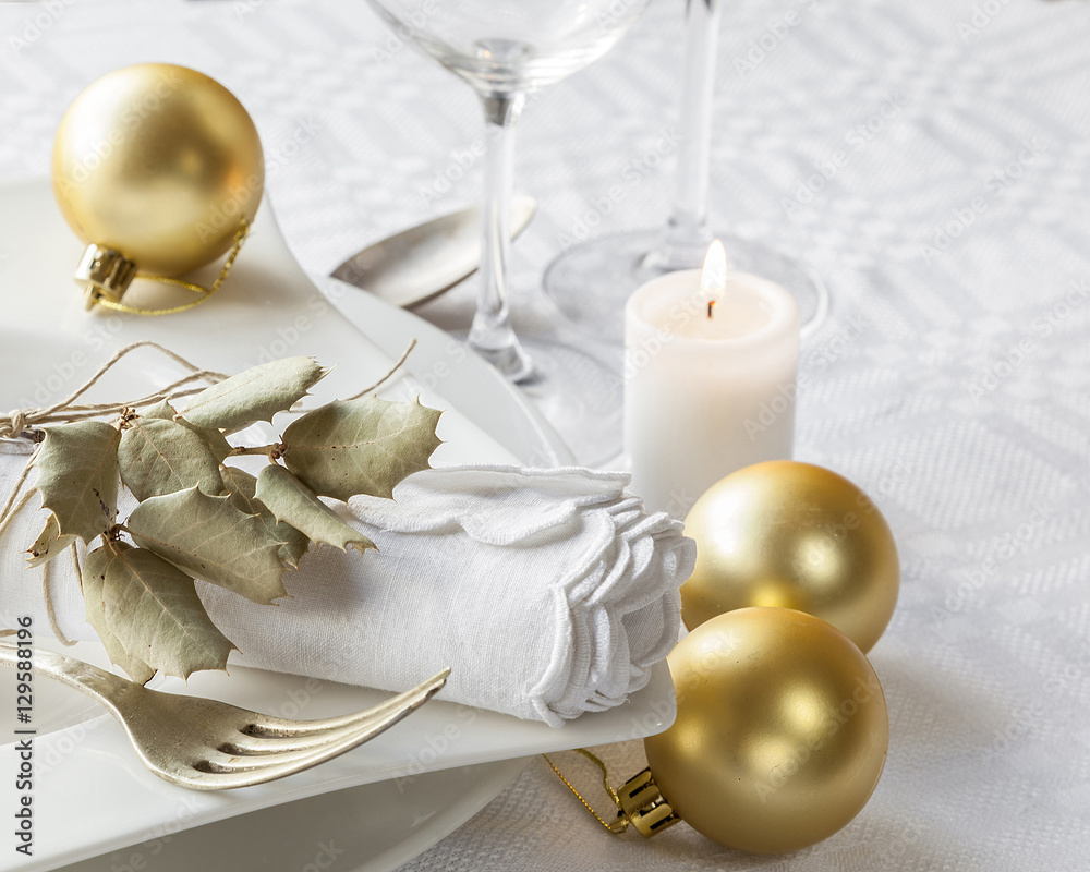 Christmas table setting. Holiday Decorations. Christmas table setting. Holiday Decorations.
