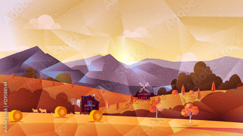 Farm low poly, vector background