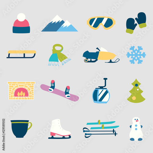 Collection of winter icons activities in flat design style