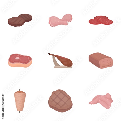 Meats set icons in cartoon style. Big collection of meats vector symbol stock illustration