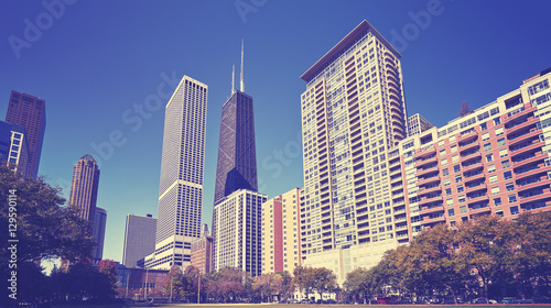 Vintage toned photo of Chicago city downtown, USA