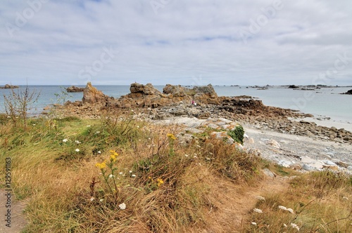 Paysages de la côte bretonne sur le sentier côtier à Plougrescant