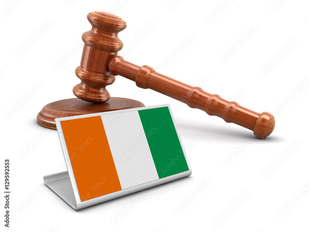 3d wooden mallet and Cote d'ivoire flag. Image with clipping path