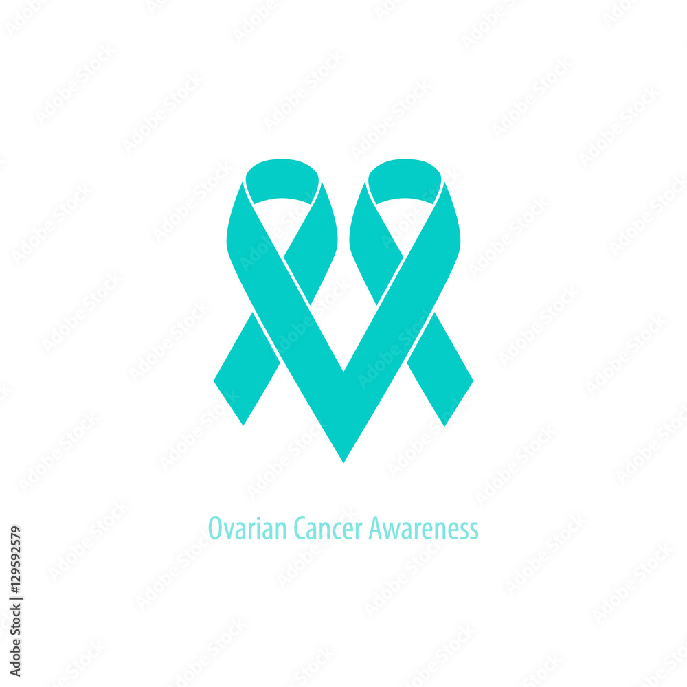 Ovarian cancer Heart symbol teal ribbon flat shape design isolated on ...