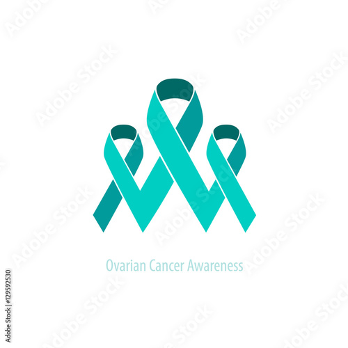 Ovarian Teal Ribbons Awareness&Support Emblem duotone flat vector design over light background