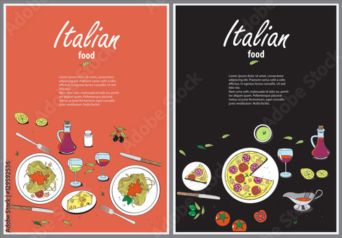 Vector cooking banner template with hand drawn objects on italia