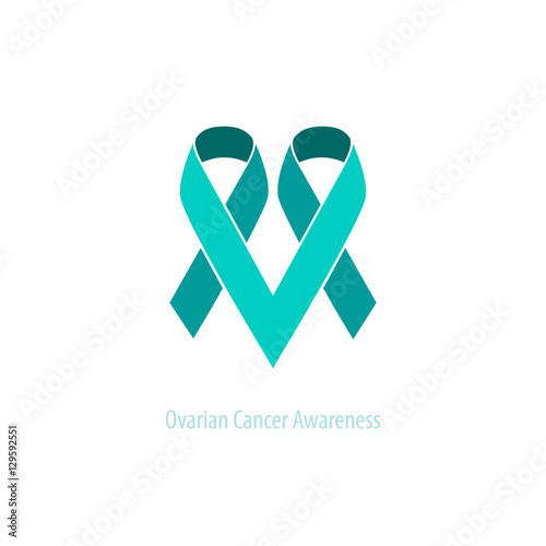 Teal Ribbons Ovarian Cancer Awareness&Support Heart Emblem flat vector design over light background