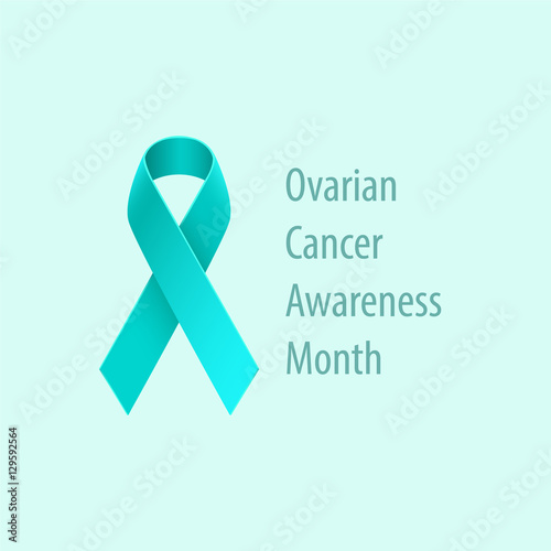 Ovarian Cancer Teal Ribbon over light teal background vector concept illustration

