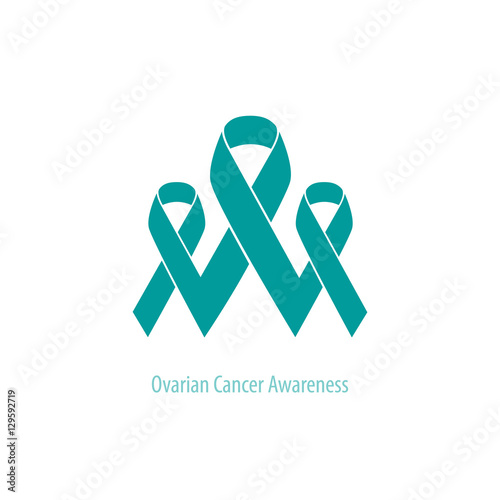 Ovarian Cancer flat group of ribbons connected: concept illustration of support and union