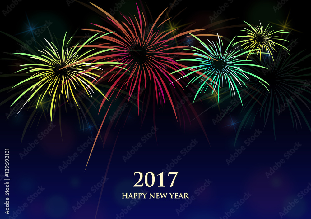 Happy new year background with colorful fireworks - obrazy, fototapety, plakaty 