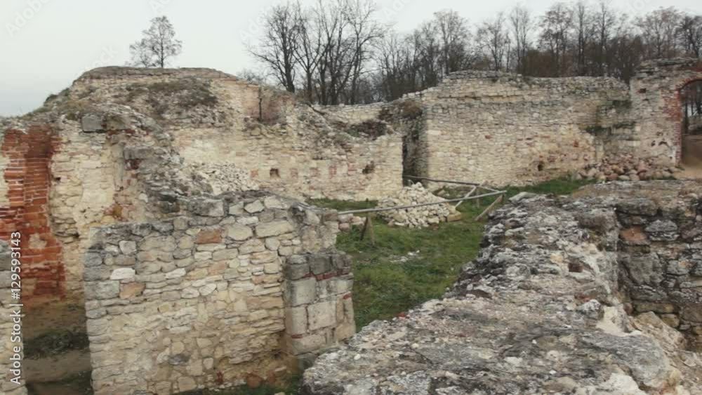 camera slide over walls of ruins of medieval castle in city of ilza in poland camera slide over walls of ruins of medieval castle in city of ilza in poland