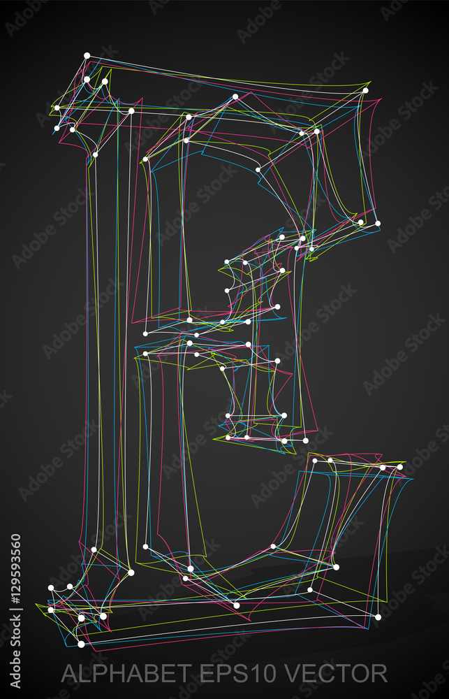 Vector illustration of a Multicolor sketched E. Hand drawn 3D E.