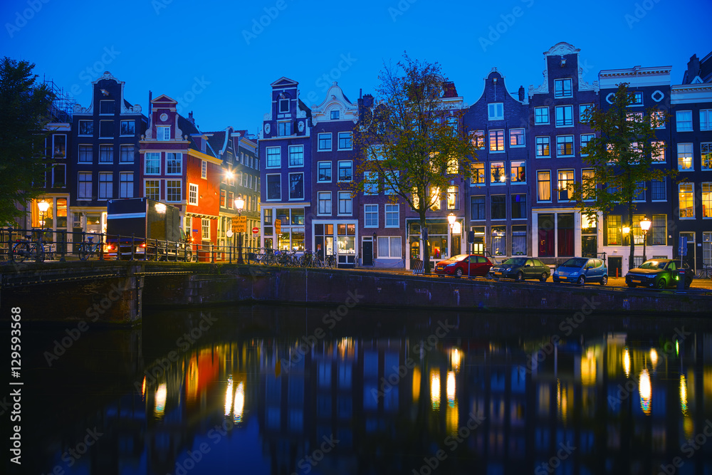 Amsterdam city view with canals