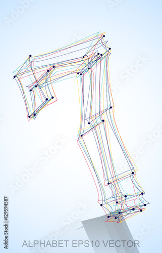 Vector illustration of a Multicolor sketched 7. Hand drawn 3D 7.