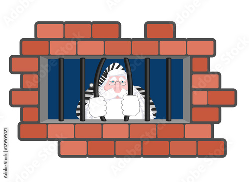 Santa Claus Jail. Window in prison with bars. Bad Santa criminal