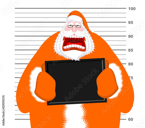 Mugshot of Santa Claus orange prisoner clothing. Mug shot of Chr