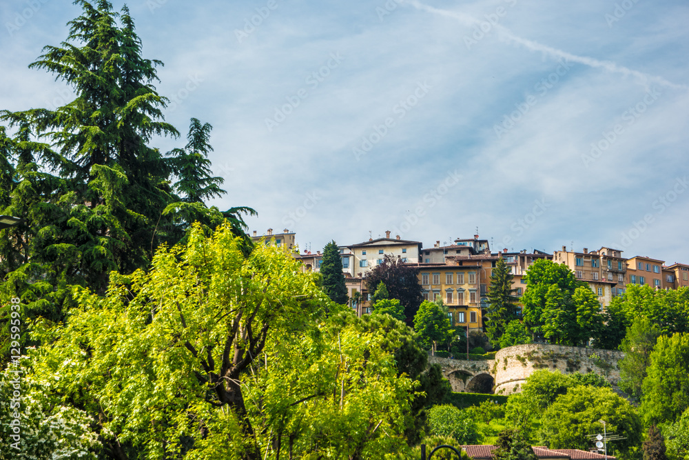 Panoramic view of Citta Alta, old town. Bergamo, Lombardy, Italy