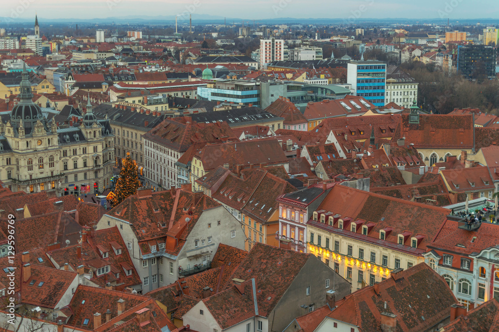 Stadt Graz Panorama im Advent