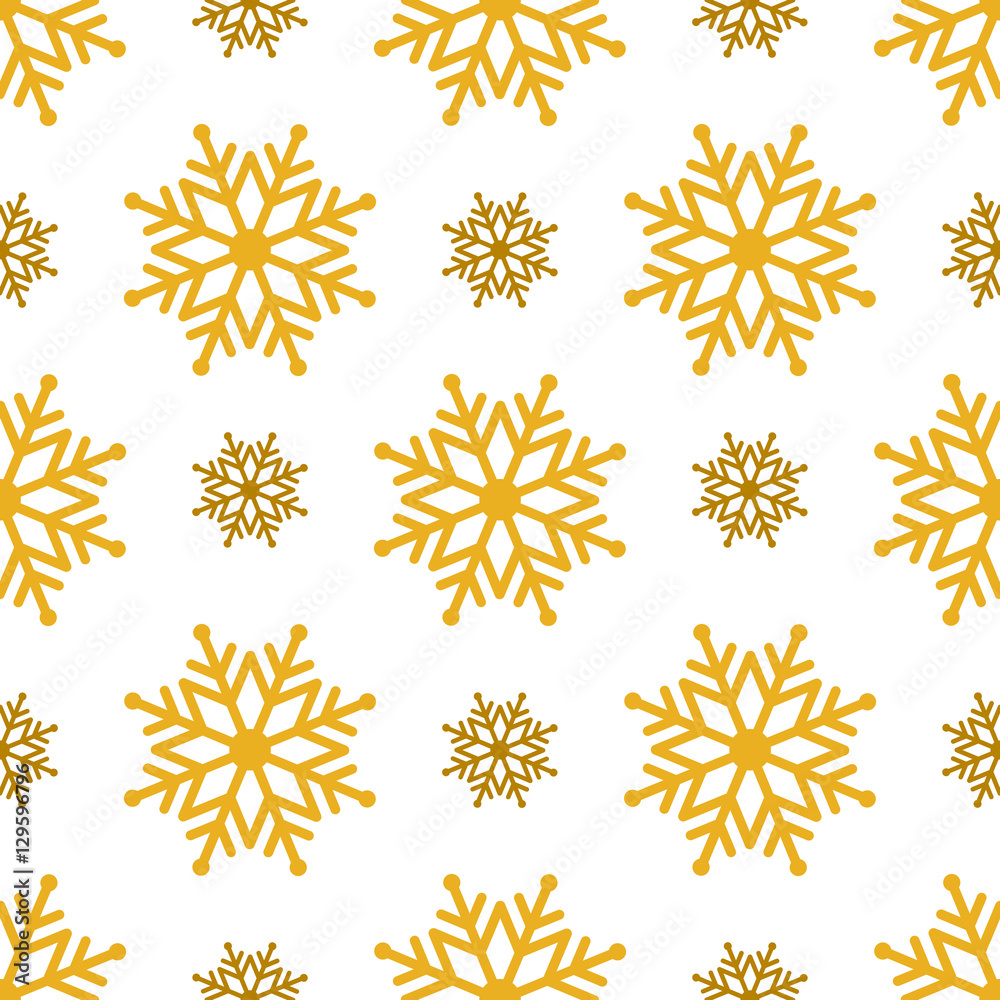Beautiful seamless background for Merry Christmas or New year. Golden snow-flakes on a white background. Beautiful seamless background for Merry Christmas or New year. Golden snow-flakes on a white background.