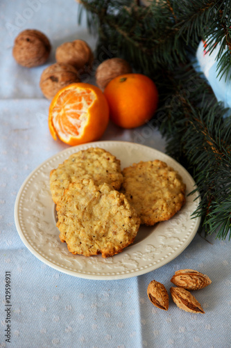 Homemade oatmeal cookies, baked in the New Year's holidays..