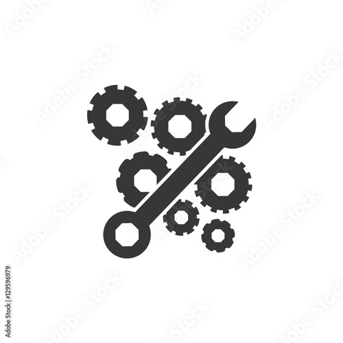 wrench and gears icon. Construction tool repair work and restoration theme. Isolated design. Vector illustration