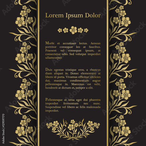 Background with gold myosotis (forget-me-not) graphic flowers